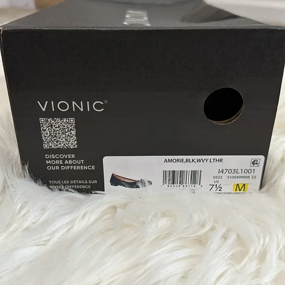 NEW Vionic Amorie Black Wavy Leather Slip On Ballet Flats Womens 7.5