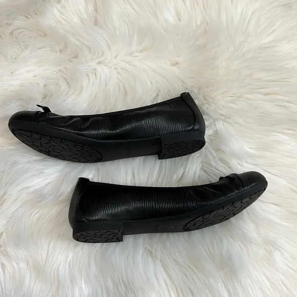 NEW Vionic Amorie Black Wavy Leather Slip On Ballet Flats Womens 7.5