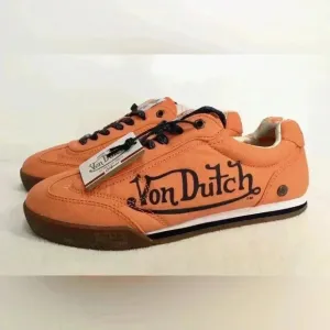 New Von Dutch Vanderdutch Orange Lace Up CLASSIC SNEAKERS Shoes Size 3.5