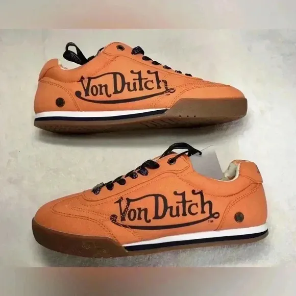 New Von Dutch Vanderdutch Orange Lace Up CLASSIC SNEAKERS Shoes Size 3.5
