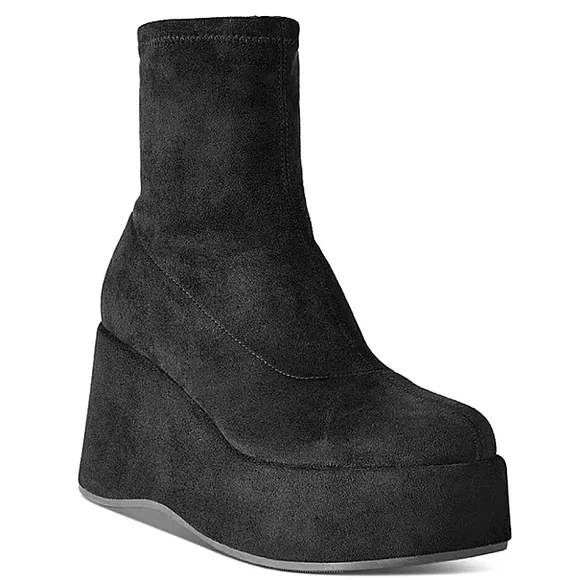 New w/Box Wild Pair Earlee Black Faux Suede Platform Wedge Ankle Boots Size 9