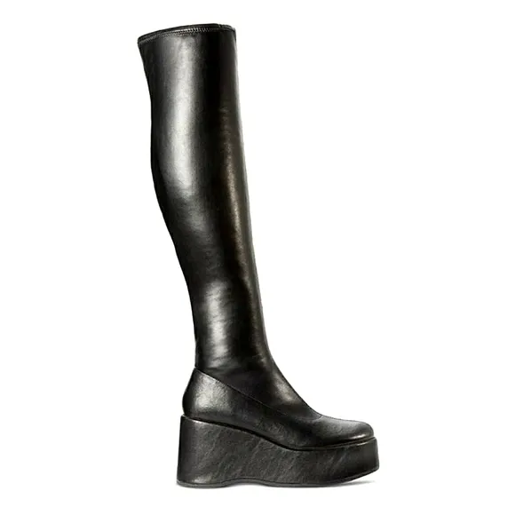 New w/Box Wild Pair Enchantt Platform Round Toe Tall Wedge Black Boots Size 8