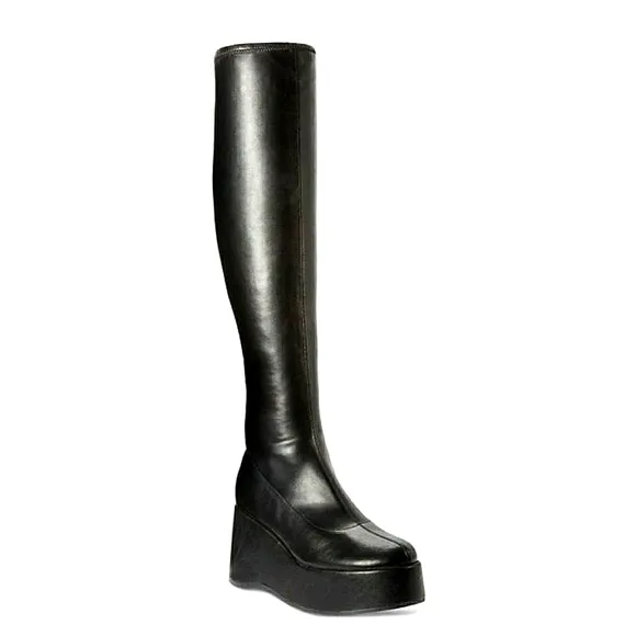 New w/Box Wild Pair Enchantt Platform Round Toe Tall Wedge Black Boots Size 8