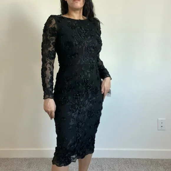 NEW Xscape boat neck lace embellished long sleeve midi dress bodycon Holiday