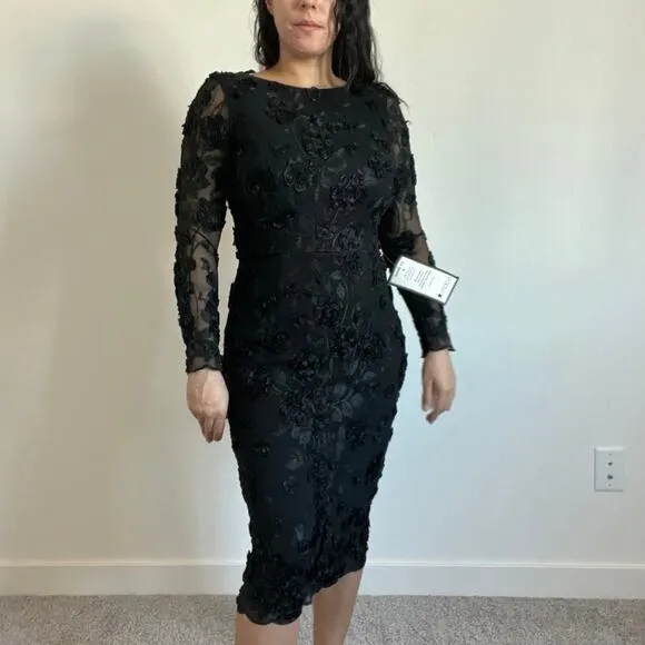 NEW Xscape boat neck lace embellished long sleeve midi dress bodycon Holiday