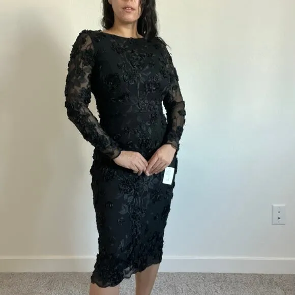 NEW Xscape boat neck lace embellished long sleeve midi dress bodycon Holiday