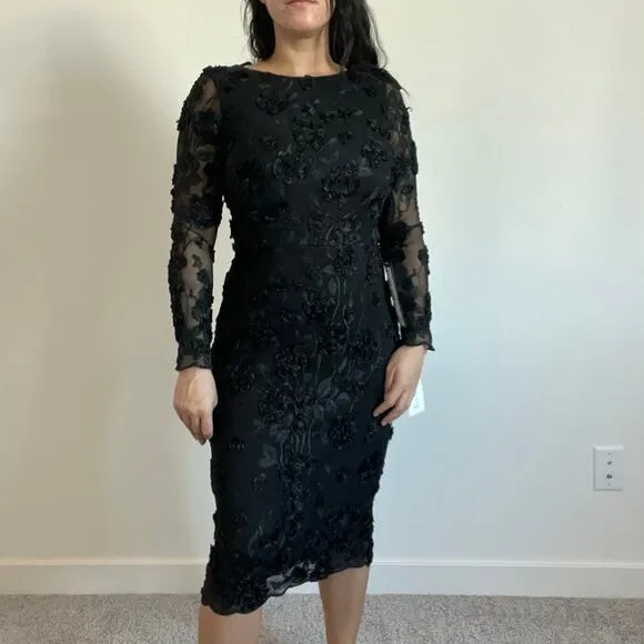 NEW Xscape boat neck lace embellished long sleeve midi dress bodycon Holiday