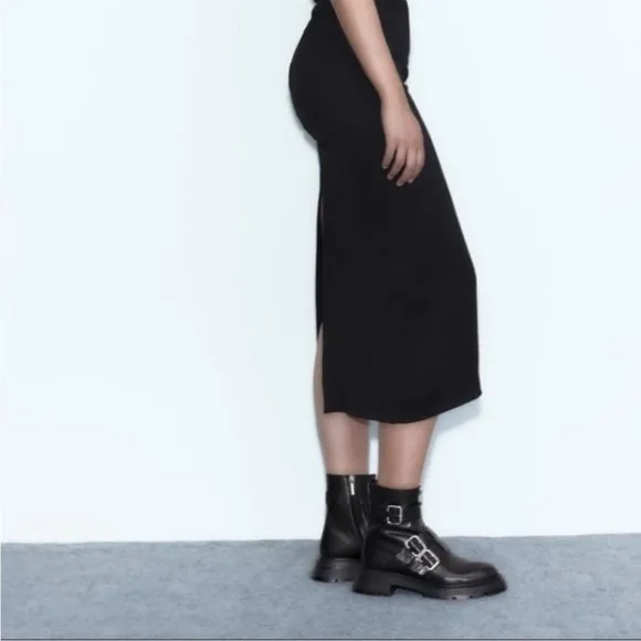 New Zara Studded Black Buckle Combat Boots