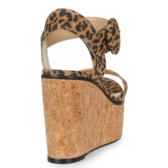 NEW!JIMMY CHOO Size 7.5 (EU 38)Abigail Leopard-Print Leather Cork Wedge Sandals