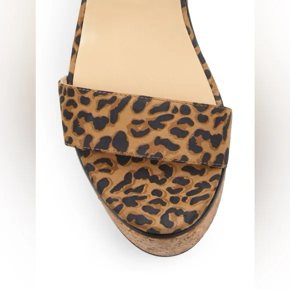 NEW!JIMMY CHOO Size 7.5 (EU 38)Abigail Leopard-Print Leather Cork Wedge Sandals