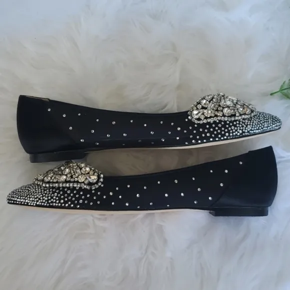 NIB Badgley Mischka Quinn Satin Butterfly Toe/ Embellished Dress Flats, Size 6