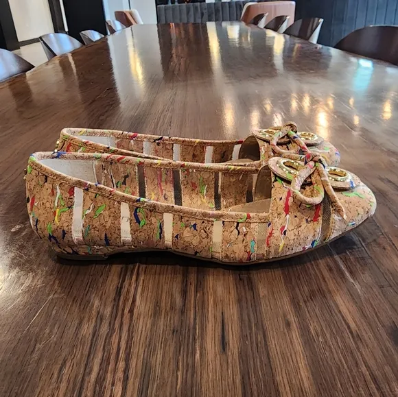 NIB-Colorful Confetti Cork &amp; Mesh Flats!!💚🌺