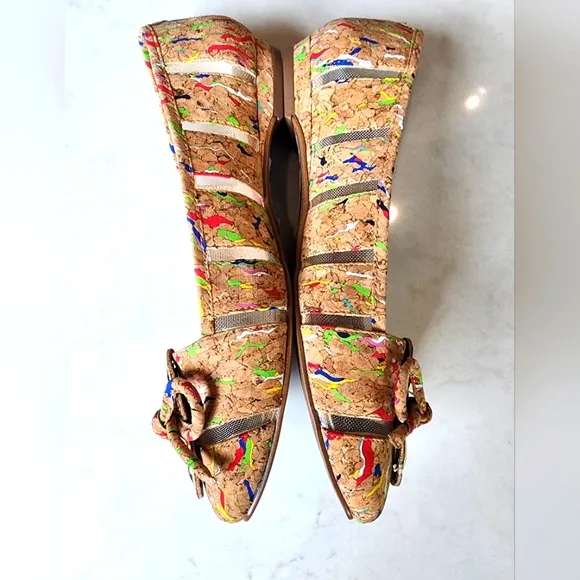NIB-Colorful Confetti Cork &amp; Mesh Flats!!💚🌺