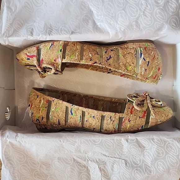 NIB-Colorful Confetti Cork &amp; Mesh Flats!!💚🌺