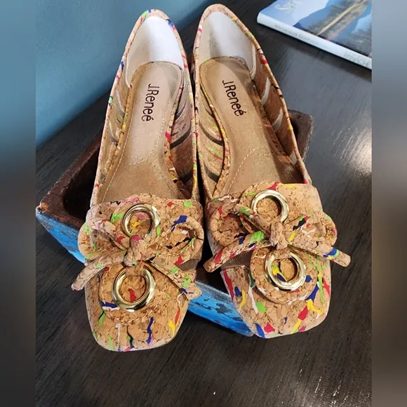 NIB-Colorful Confetti Cork &amp; Mesh Flats!!💚🌺