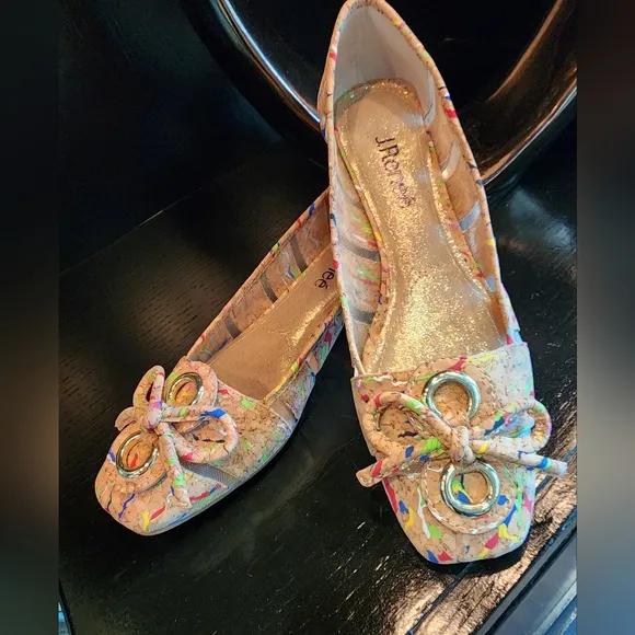 NIB-Colorful Confetti Cork &amp; Mesh Flats!!💚🌺