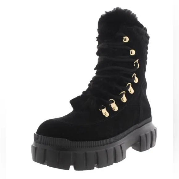NIB DKNY | Ciara Oil Suede Black Ankle Combat &amp; Lace-up Lug Boots | Size 6.5