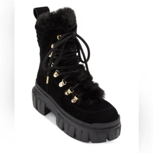 NIB DKNY | Ciara Oil Suede Black Ankle Combat &amp; Lace-up Lug Boots | Size 6.5