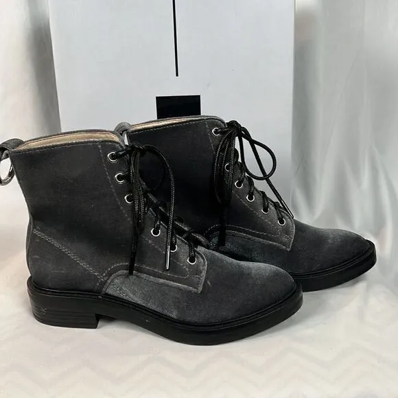 NIB Dolce Vita Bardot Charcoal Velvet Combat Boots Booties - 6.5