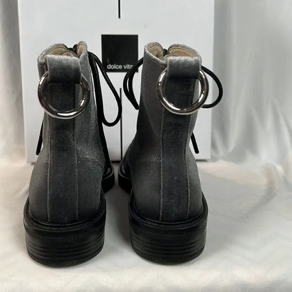 NIB Dolce Vita Bardot Charcoal Velvet Combat Boots Booties - 6.5