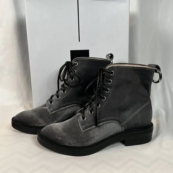 NIB Dolce Vita Bardot Charcoal Velvet Combat Boots Booties - 6.5