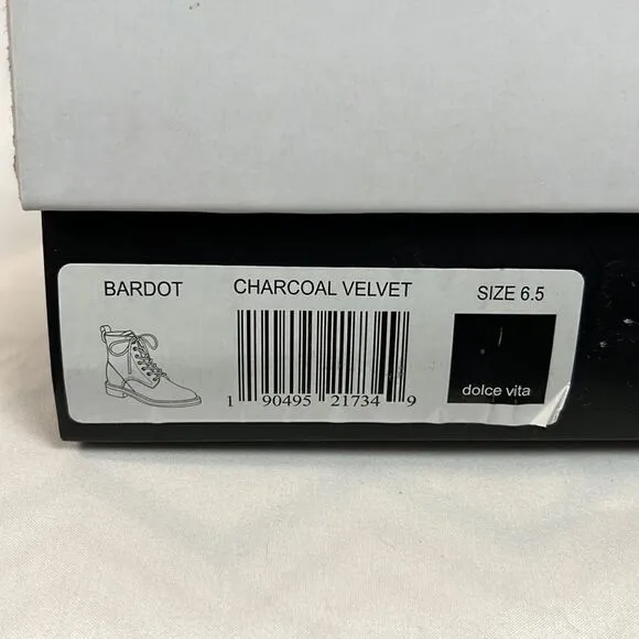 NIB Dolce Vita Bardot Charcoal Velvet Combat Boots Booties - 6.5