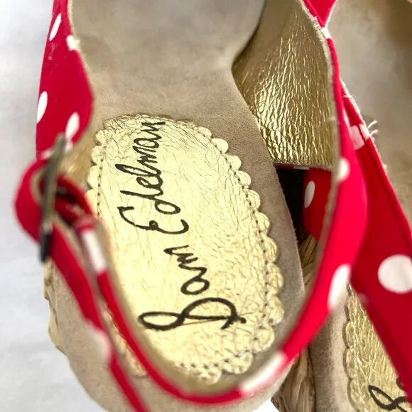 NIB Sam Edelman red polka dot srow platform wedges 6,5