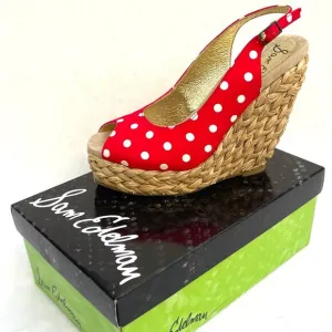 NIB Sam Edelman red polka dot srow platform wedges 6,5