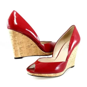 NIB$225 KORS Michael Kors Vail Red Patent Peep-Toe Platform Wedge Pumps 10