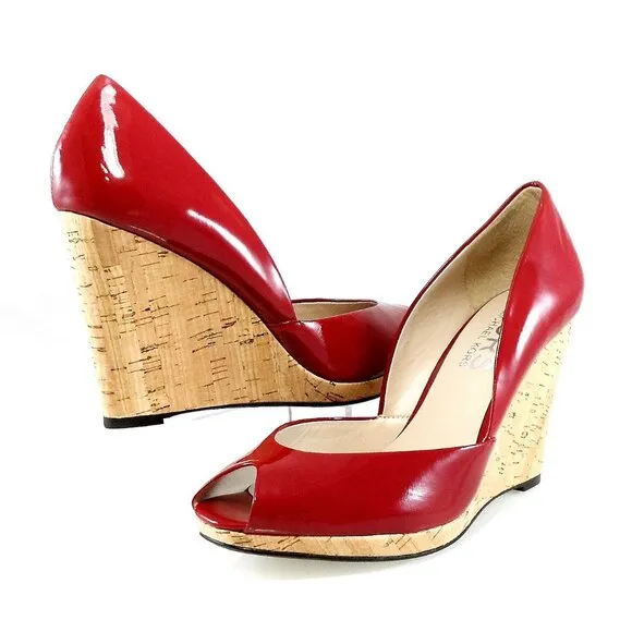 NIB$225 KORS Michael Kors Vail Red Patent Peep-Toe Platform Wedge Pumps 10
