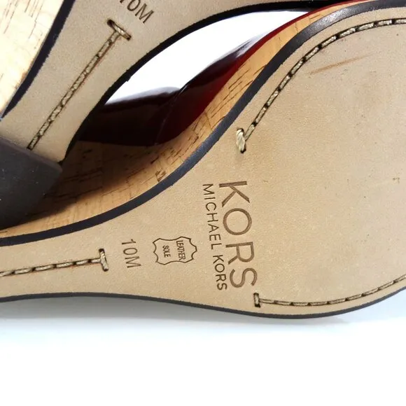 NIB$225 KORS Michael Kors Vail Red Patent Peep-Toe Platform Wedge Pumps 10