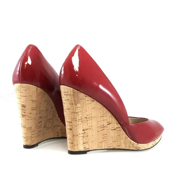 NIB$225 KORS Michael Kors Vail Red Patent Peep-Toe Platform Wedge Pumps 10