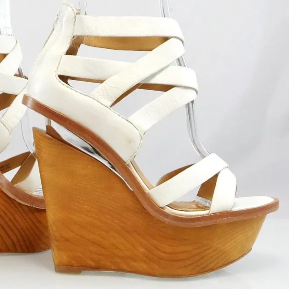 NIB$695 L.A.M.B. by Gwen Stefani Midori Platform Wedges Retro Cage Sandals 7