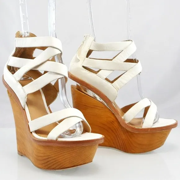 NIB$695 L.A.M.B. by Gwen Stefani Midori Platform Wedges Retro Cage Sandals 7