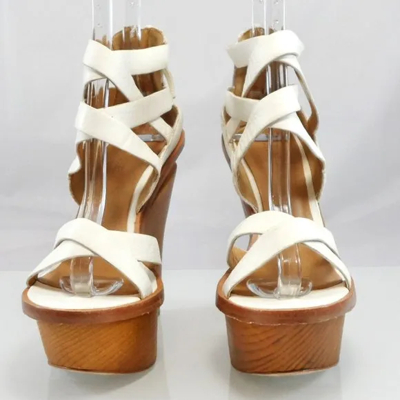 NIB$695 L.A.M.B. by Gwen Stefani Midori Platform Wedges Retro Cage Sandals 7