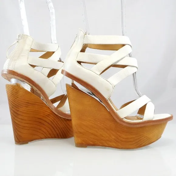 NIB$695 L.A.M.B. by Gwen Stefani Midori Platform Wedges Retro Cage Sandals 7