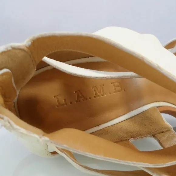 NIB$695 L.A.M.B. by Gwen Stefani Midori Platform Wedges Retro Cage Sandals 7