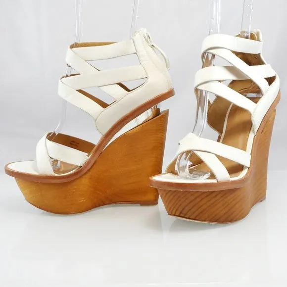 NIB$695 L.A.M.B. by Gwen Stefani Midori Platform Wedges Retro Cage Sandals 7