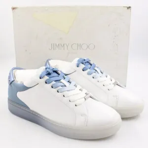 NIDB Jimmy Choo Rome/F Leather Sneakers in White/Smoky Blue IT Size 38