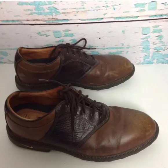 Nike Air Brown Leather Oxford Brogue Golf Shoes 10 EUR 44 Two Tone Lace Up Mens