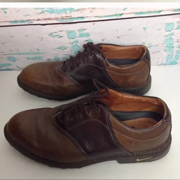 Nike Air Brown Leather Oxford Brogue Golf Shoes 10 EUR 44 Two Tone Lace Up Mens