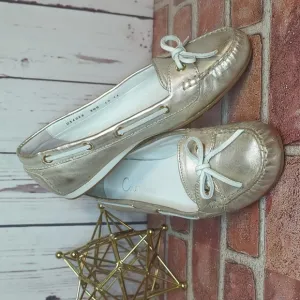 Nike Air Cole Haan Tali Metallic Gold Boat Shoe Bow Leather Flats Women's 8.5