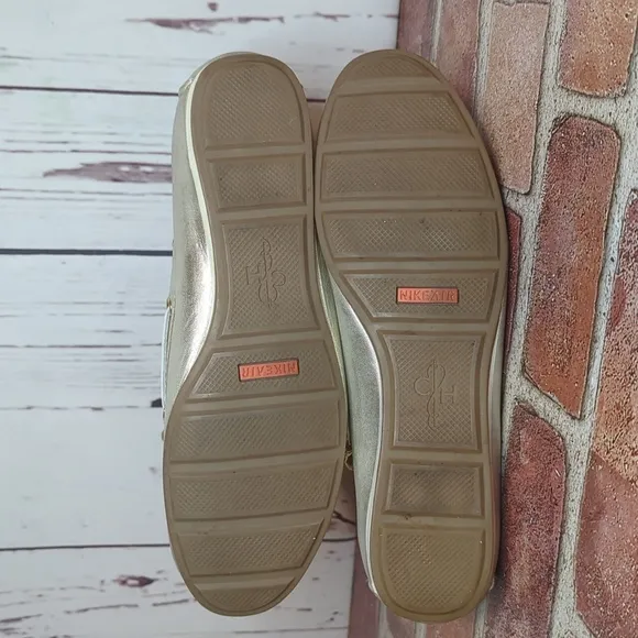 Nike Air Cole Haan Tali Metallic Gold Boat Shoe Bow Leather Flats Women's 8.5