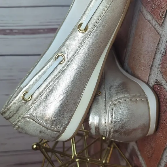 Nike Air Cole Haan Tali Metallic Gold Boat Shoe Bow Leather Flats Women's 8.5