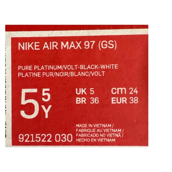 Nike Airmax 97 (GS) Platinum Black Volt 921522-030 Running Shoes