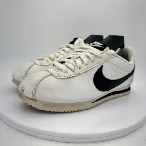 Nike Classic Cortez Leather White Black Women Sneaker Shoes 807471-101 Size 6.5