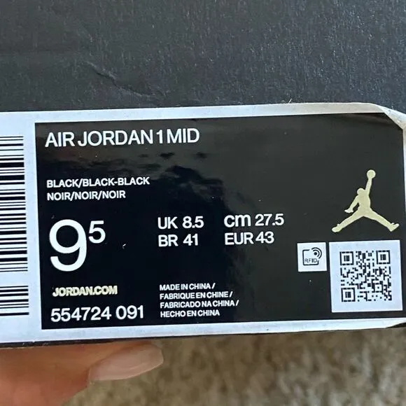 Nike Air Jordan 1 Black Sneakers Size 9.5