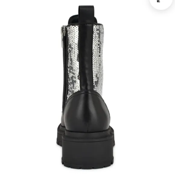 Nine West Hediy Combat Boot Sequin Designer Gaux Leather #48