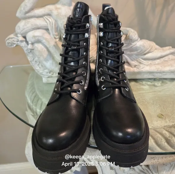 Nine West Hediy Combat Boot Sequin Designer Gaux Leather #48
