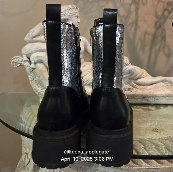 Nine West Hediy Combat Boot Sequin Designer Gaux Leather #48